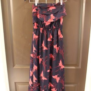 Strapless Chiffon maxi with pink butterflies